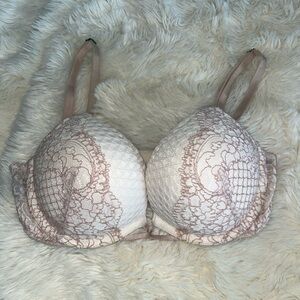 Victoria's Secret Lace Overlay Bra in Cream and Pink bombshell